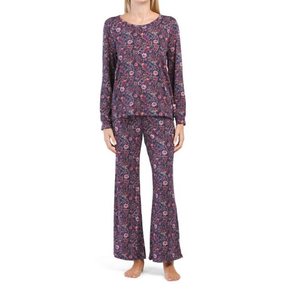 New! Jessica Simpson PJ Long Sleeve Floral print Bell Bottom Lounge Pajama Set - Picture 1 of 5